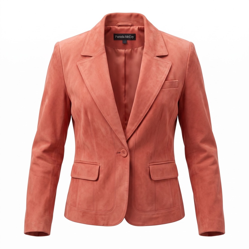 Pamela McCoy Leather Blazer Large Coral Suede Single Button Tailored Boho Chic